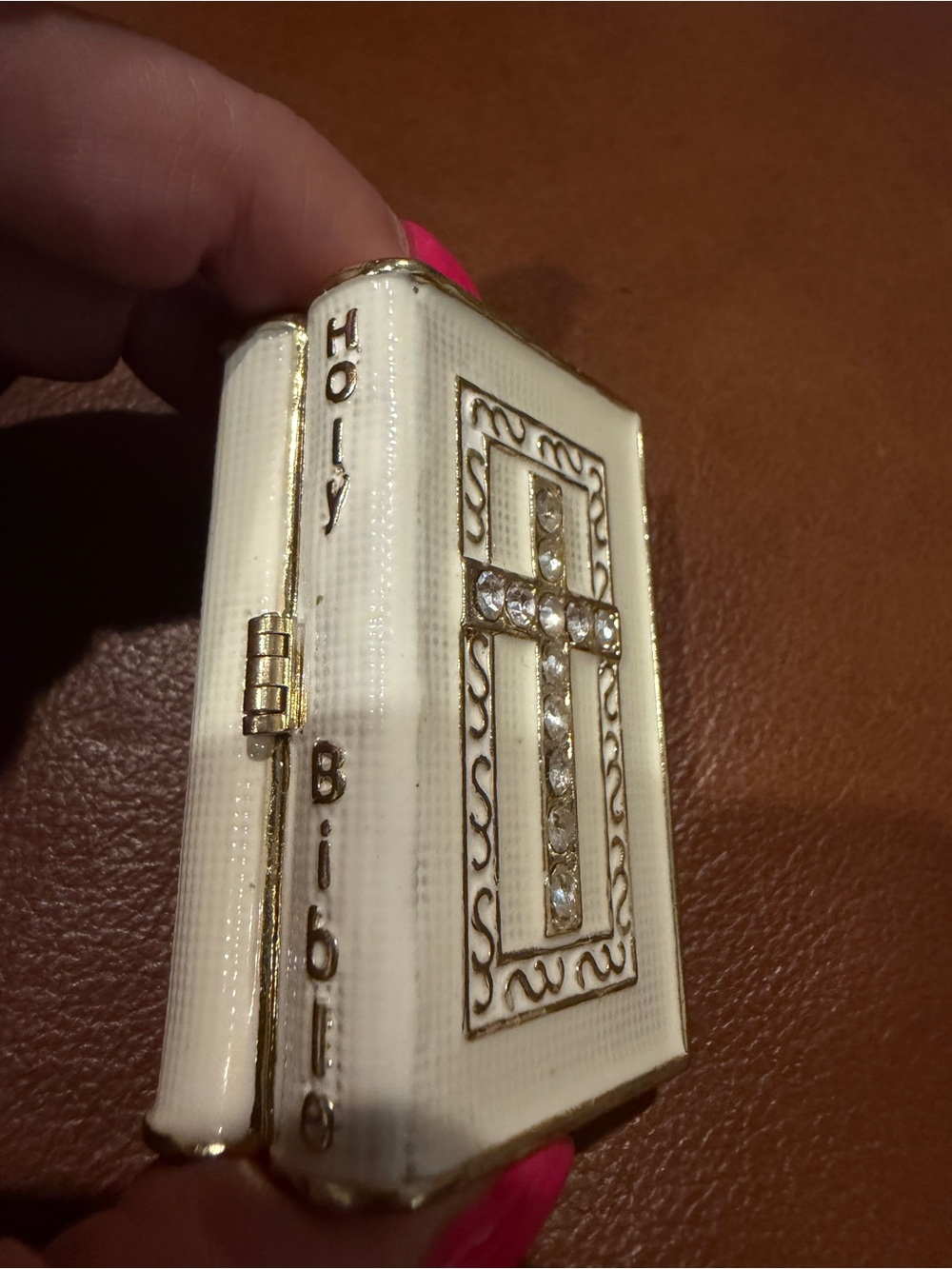 Small Decorative White Cross Holy Bible trinket